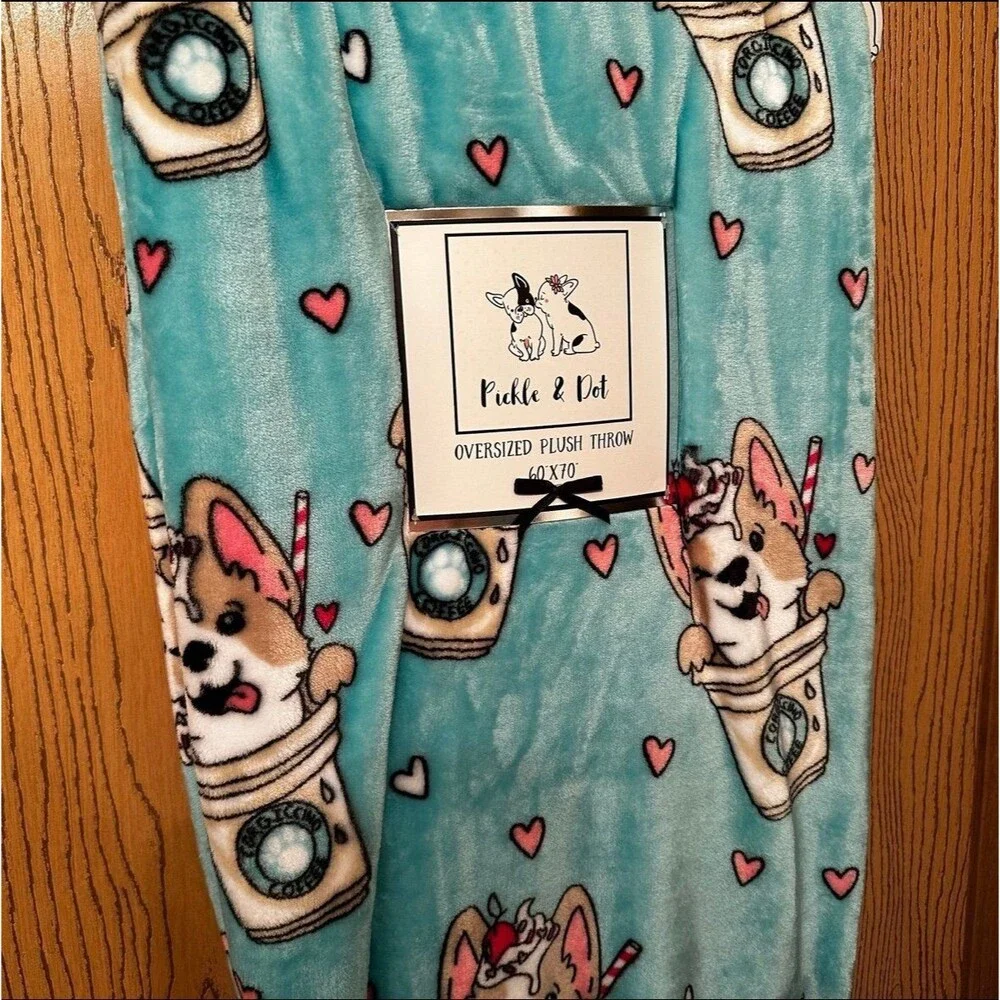 Corgi in Coffee Oversized Fleece Throw Blanket